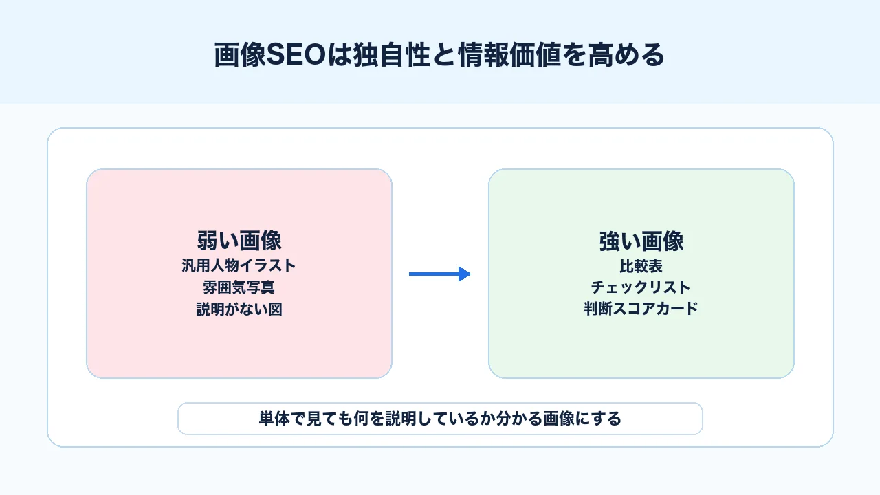 画像SEOで汎用画像より独自図解や判断表を重視する比較図解