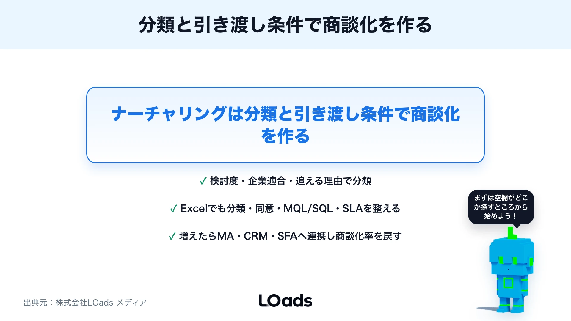 BtoBナーチャリングの結論をまとめた強調ボックス