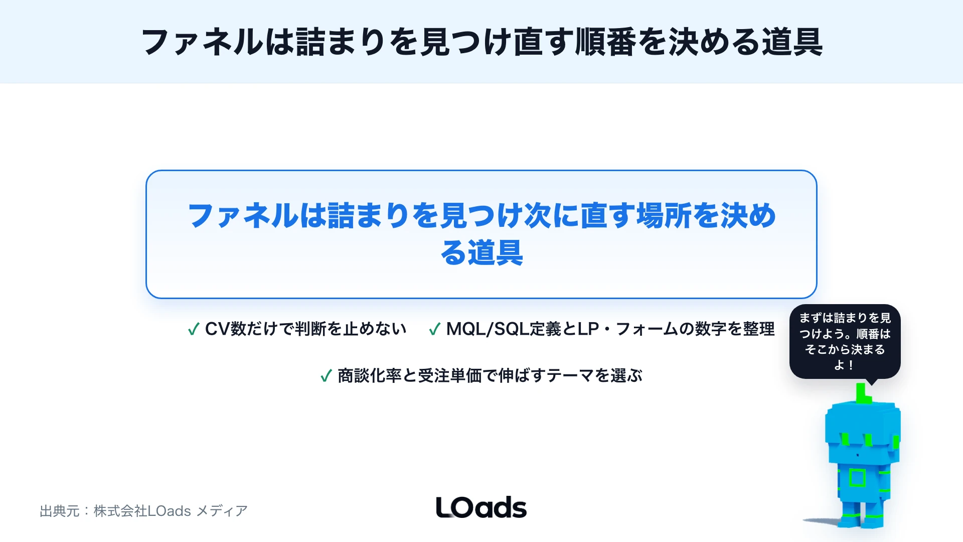 BtoBマーケティングファネル改善の要点をまとめた強調ボックス