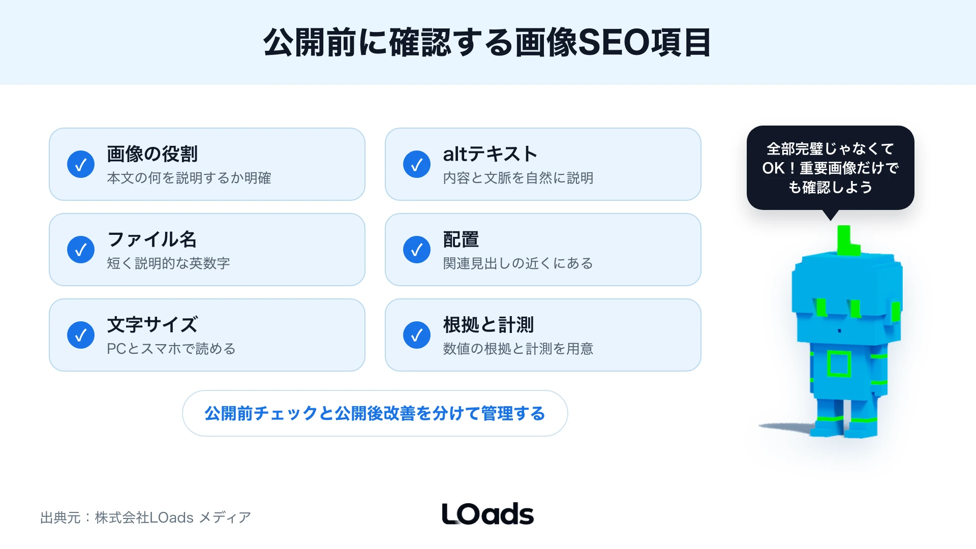 画像SEOの公開前チェック項目を並べたチェックリスト