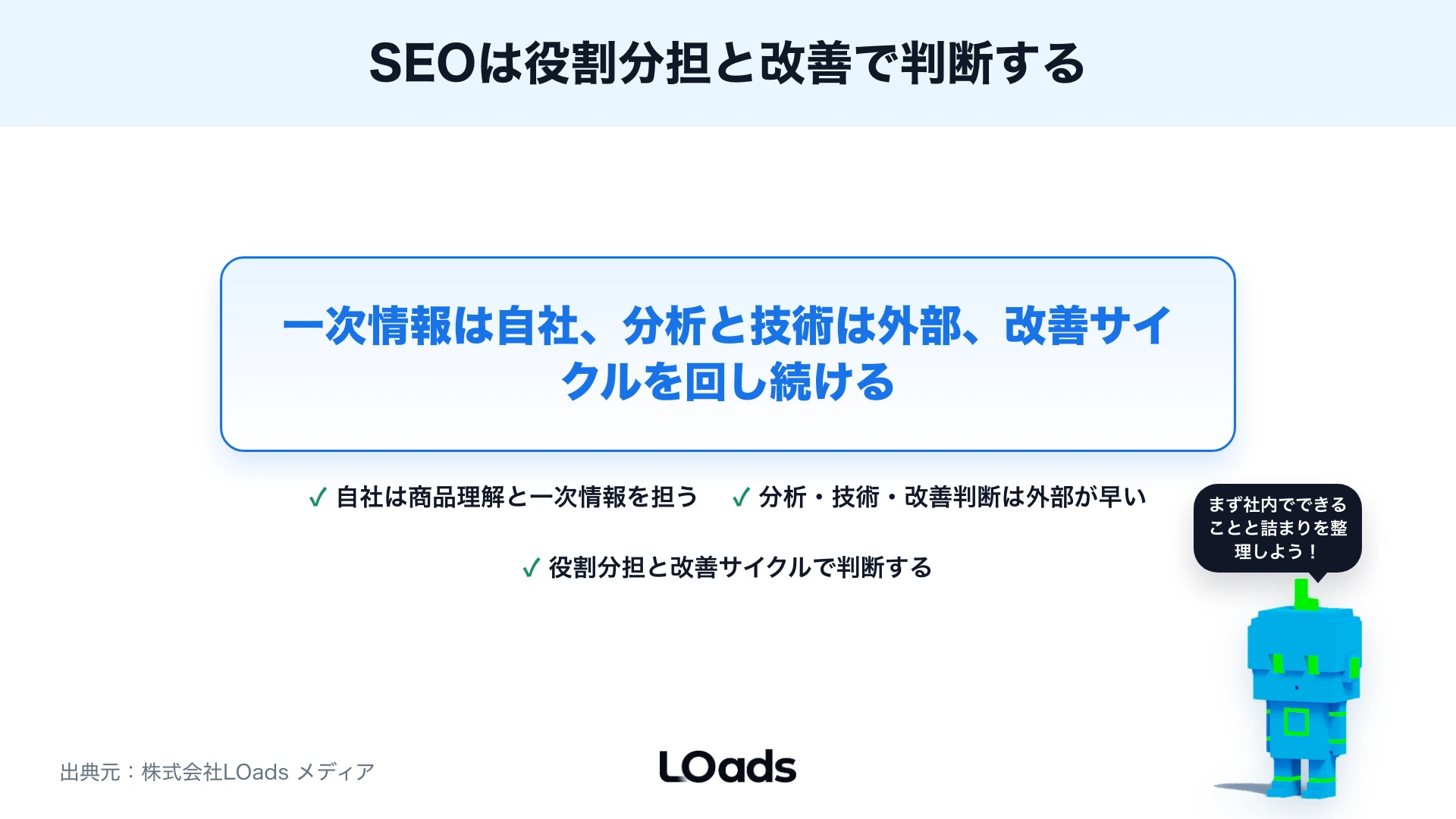 SEOは役割分担と改善サイクルで判断するまとめの図解